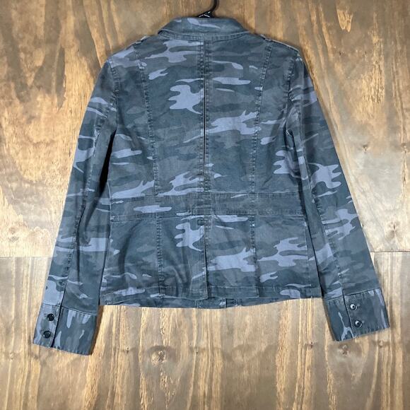 Ann Taylor LOFT Womens Jacket Gray Camouflage Utility Button Up Stretch 6 - Picture 10 of 12